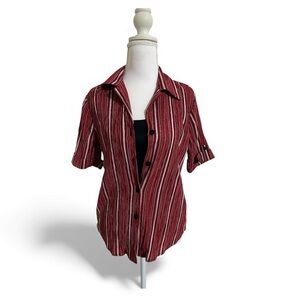Gloria Lance Women Red Striped Button-Up Blouse/ M